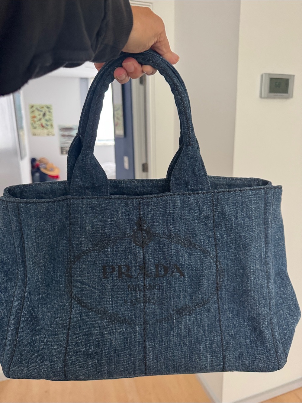 PRADA Canapa Denim Medium Canvas Tote - Picture 8 of 10